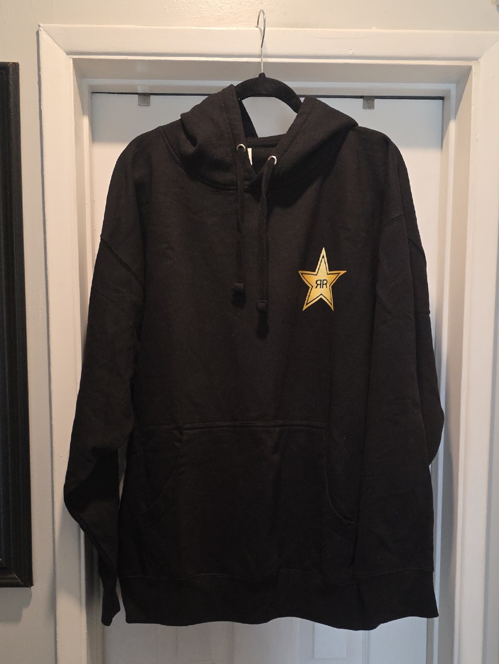 Men's Black RockStar Crewneck Hoodie with Gold Star Patch